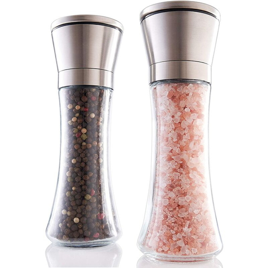 Aougo - Stunning Salt and Pepper Grinder Set - Refillable Stainless Steel Shakers with Adjustable Coarse Grinders - Enjoy Your Favorite Spices, Fresh