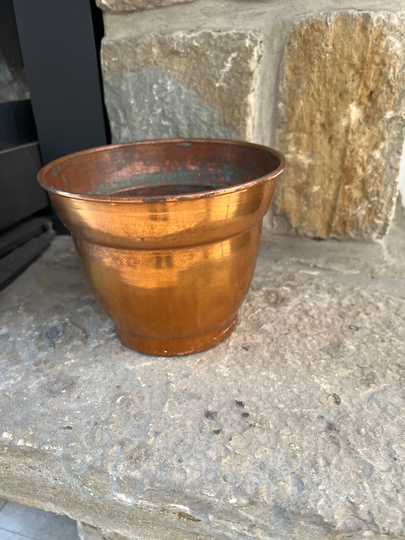 An Attractive Medium Sized French Vintage Indoor Varnished Copper Planter Pot