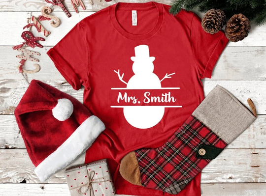 Split Snowman Custom Teacher Name Winter Christmas Shirt, Holiday Season Shirt , Unisex