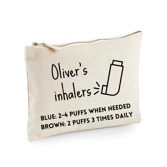 Personalised Inhaler Case, Blue & Brown Bag, M, Travel Bag For Medicines, Asthmatic Medicine