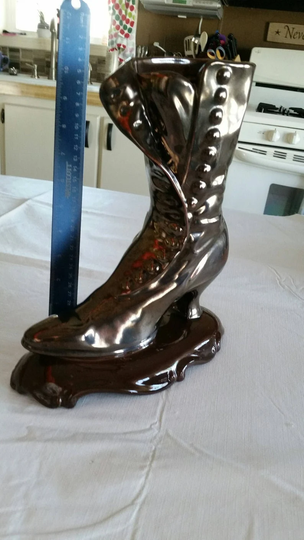 Vintage Ceramic Bronze Colored Boot Planter 1970