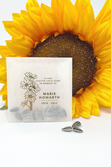 Personalised Sunflower Seed Packet Plantable Favour Memorial Gold Funeral Favor Custom in Loving Memory Sticker Eco Guest Gift