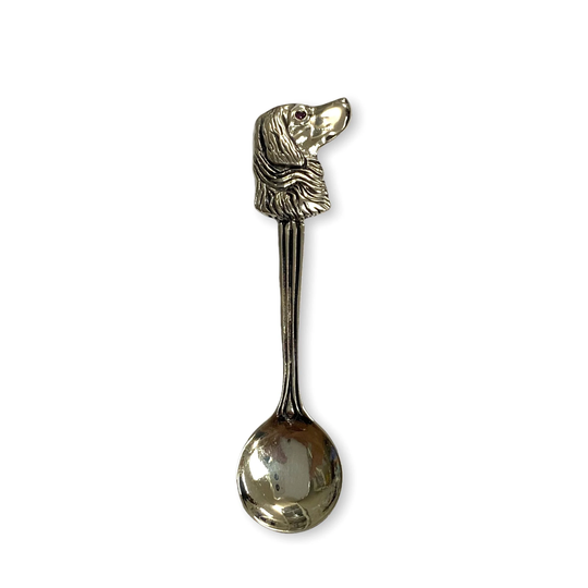 Victorian Style Golden Retriever Head Salt Spoon/Pendant With Ruby Stone 925 Sterling Sliver