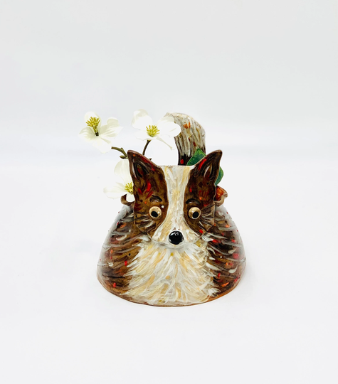 Hand Painted Fox Vase For Succulents in Red Clay