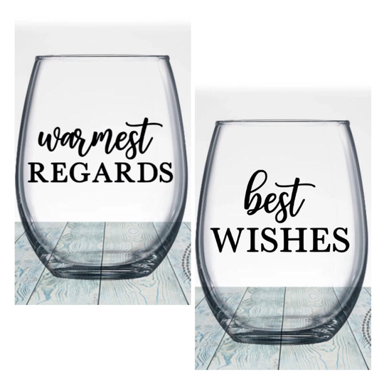 Set Of 2 Schitt's Creek Wine Glasses, Best Wishes, Warmest Regards, Stemless Schitts Stemless Wine Glass, Glass Set