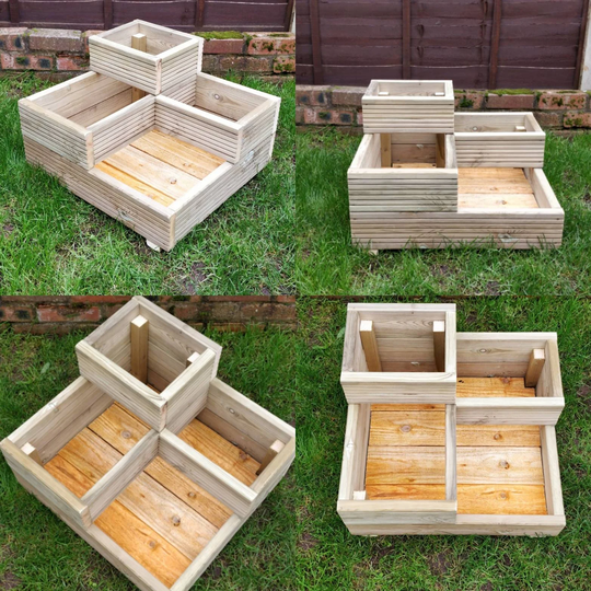 Wooden Garden Corner Planter - 3 Tier Timber Summer Spring Gardening Sectional Vegetables Flowers
