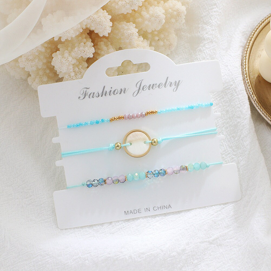 Bohemian Bracelet Set, Seed Bead Woven Bracelet, Crystal Beads Shell Charm Bracelet, Beach Adjustable For Women