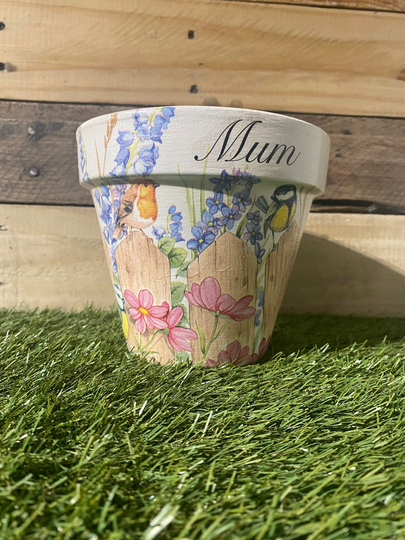 Mum Bird Plant Pot, Decoupaged, Mum Gift, Lover Personalised Gift