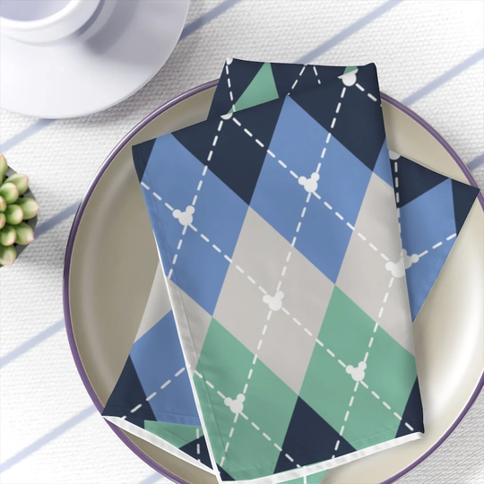 Argyle Mouse Fabric Napkins | Multiple Colors // Home Decor, Table Linens, Kitchen, Dining, Seasonal Decorating Printed in Usa