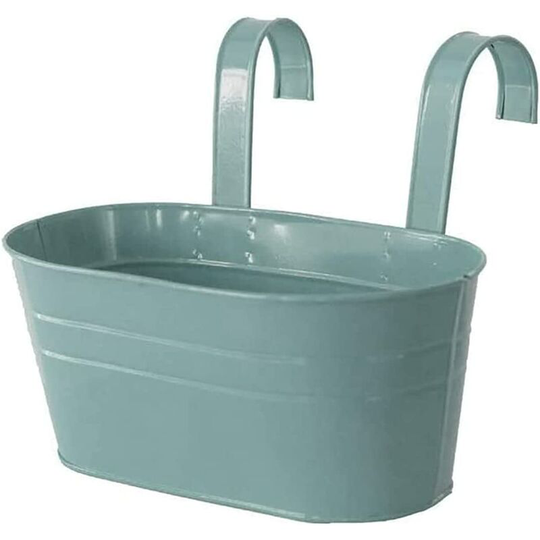 Metal Hanging Flower Pots, Removable Hook, Balcony or Garden Planter (27 x 21 x 14.5 cm) Blue