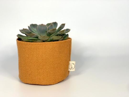 Eco Friendly Upcycled Orange Textured Fabric Plant Pot/Halloween Table Decor Autumnal Planter