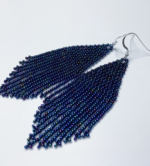 Midnight Blue Iris Seed Bead Earrings