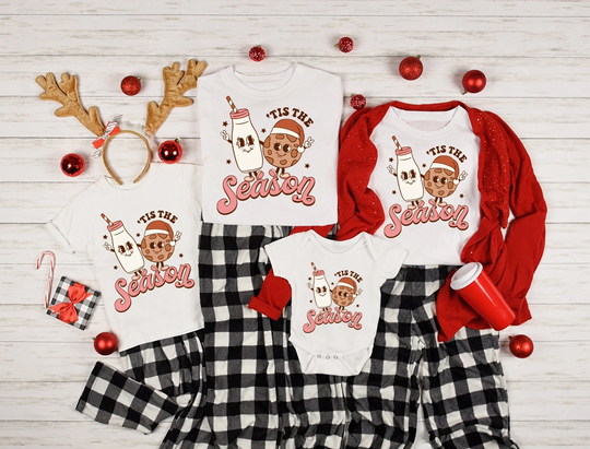 Family Matching Christmas Shirts, Tis The Season Pajamas, Merry & Bright Holiday Gift Shirts