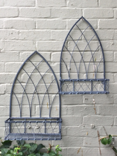 Set Of 2 Metal Gothic Arched Victorian Style Wall Planters