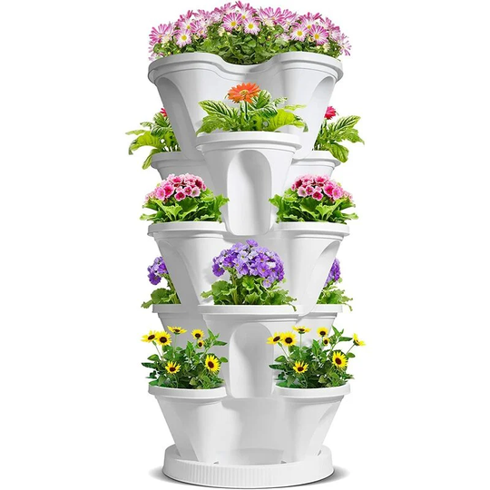 Naxunnn - 5 Tier Vertical Stackable Tower Planters, Large Garden Plant Pots for Outdoor, Plastic Stackable Planter Pots with Drainage Hole and