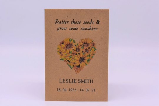 Funeral Seed Packets |Sunflower Packets Remembrance Personalised Memorial | With Seeds