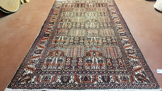 Vintage Persian Rug, Four Seasons Garden Panel Design, Trees, Wool, Hand-Knotted, 5' 6" X 9' 5