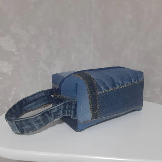 Denim Dopp Kit, Blue Jean Makeup Bag, Casual Cosmetic Medicines Purse Of Jeans, Handmade From Ukraine