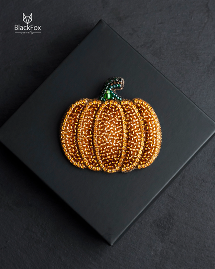 Pumpkin Brooch Seed Bead Embroidered Pin, Gift For Halloween Or Thanksgiving Day
