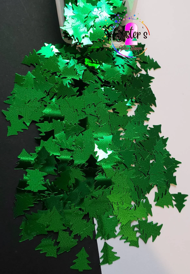 Tis The Season, 8mm Green Tree Sign Shaped Glitter, Polyester Glitter .5Oz Bag