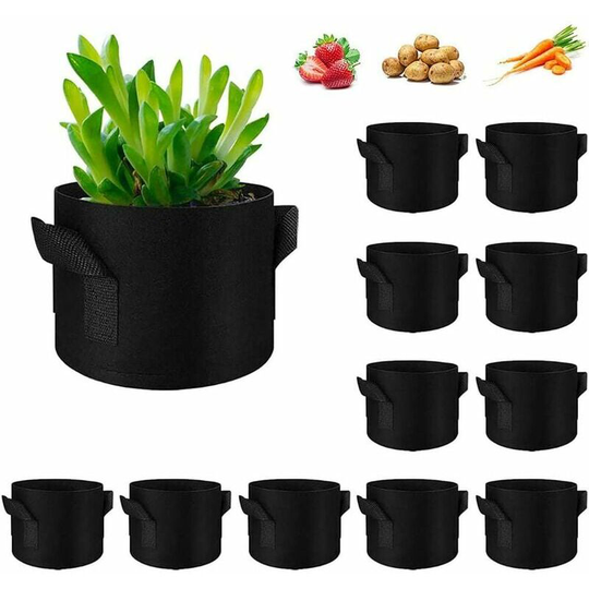 Non Woven Planting Bags, 12 Pack 1 Gallon Growing Bags for Potato, Plant, Tomato, Vegetable Aeration Fabric Pots with Handle, Black