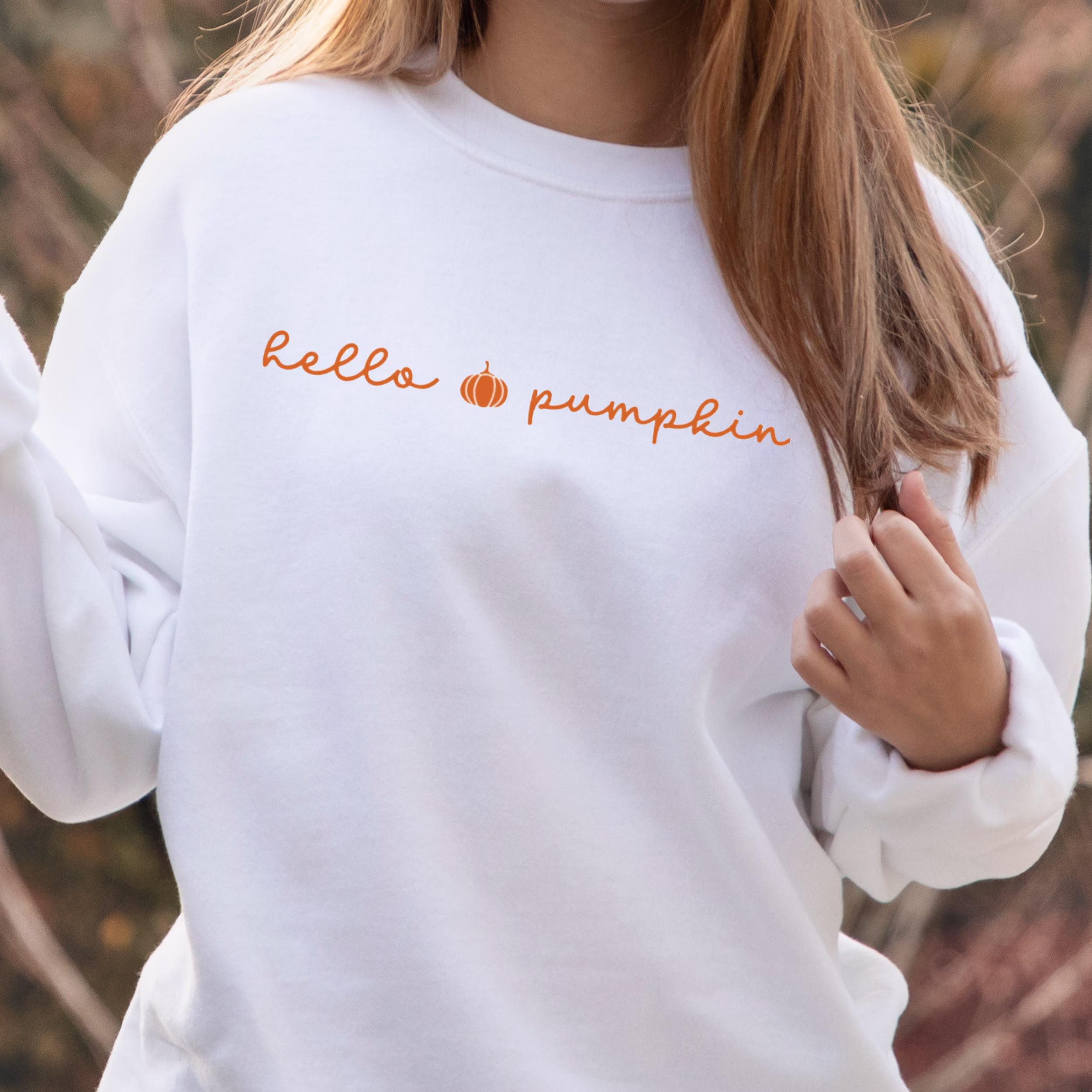 Hello Pumpkin Crew Neck Sweatshirt, Neck, Season Apparel, Fall Halloween