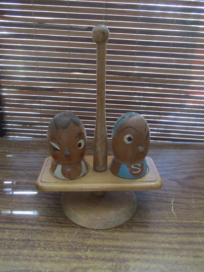 Kitsch Wooden Cruet Set Salt & Pepper Pots Male Female | 1960S