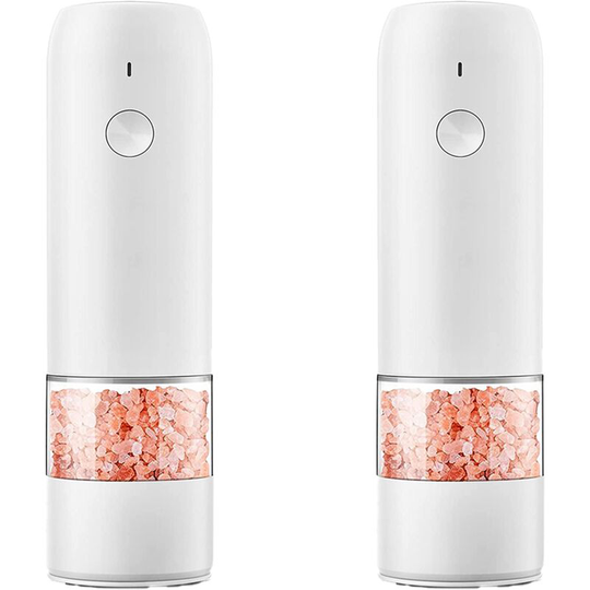 Electric Pepper and Salt Grinder Set -Modern Style - Automatic Black Peppercorn & Sea Salt Spice Mill Set 2pcs white