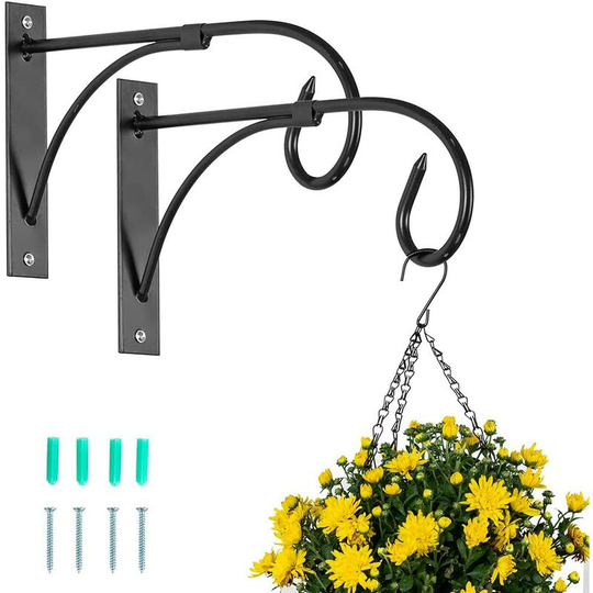 Tinor - 2 Pcs Hanging Basket Bracket Outdoor Plant Hooks, Black Fence Hooks for Hanging Baskets, Metal Garden Hanging Hooks Wall Plant Hanger