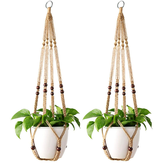 2Pcs Kartokner Plant Hanger Indoor Planter Hanging Basket Flower Pot Holder Jute Rope with Beads 89cm/35 Inches