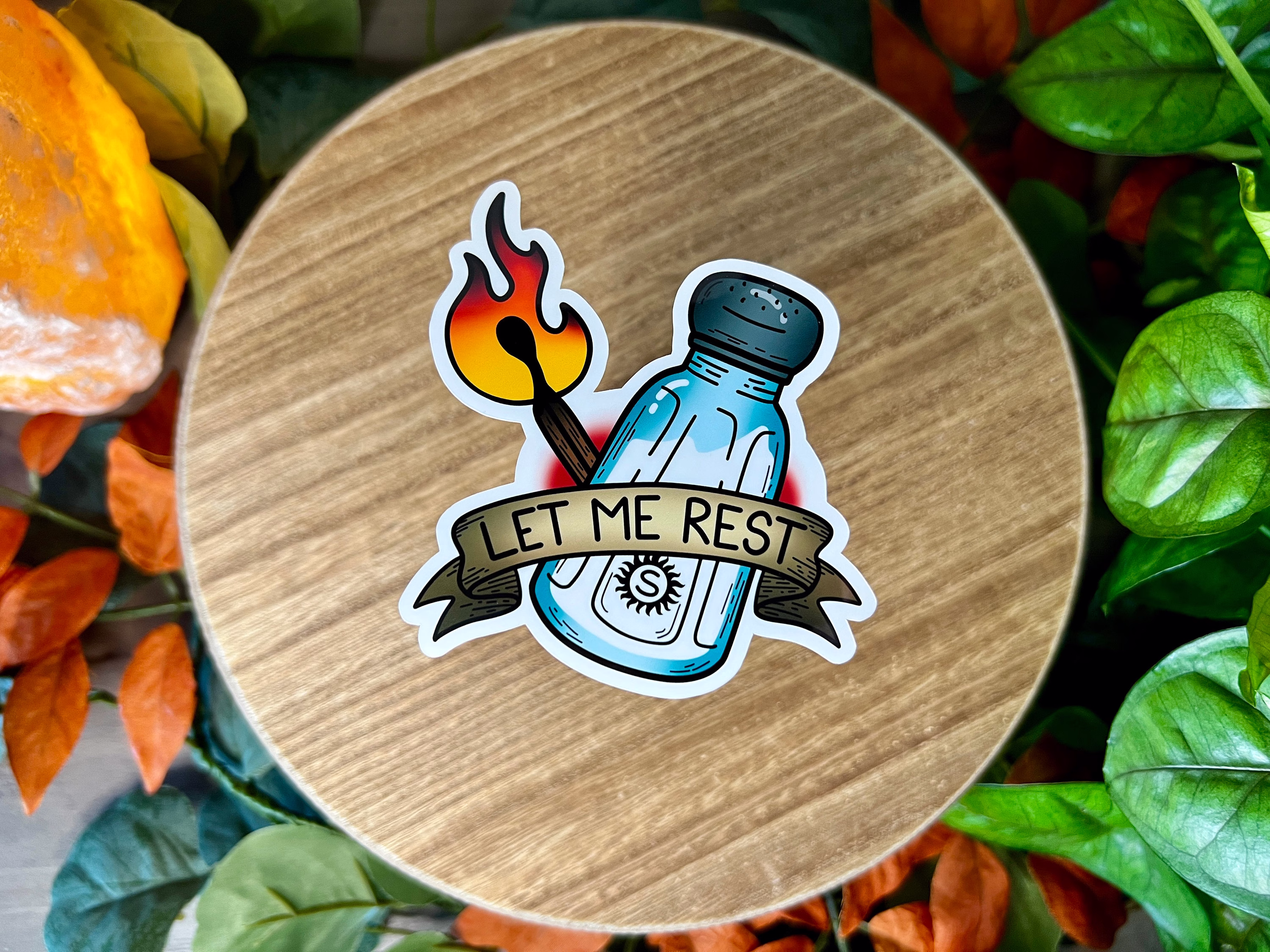 Let Me Rest Water Resistant Sticker, Salt & Burn, Supernatural, Winchester Inspired