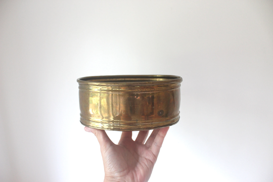 Vintage Brass Planter, Oval Planter Dish, Patina, Jungalow Style Indoor Plant Holder, Shelf Styling