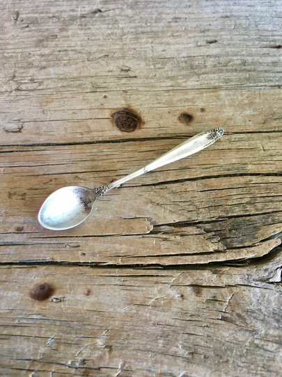sterling Silver Pin/Spoon Brooch Miniature Salt Floral Roses Patina