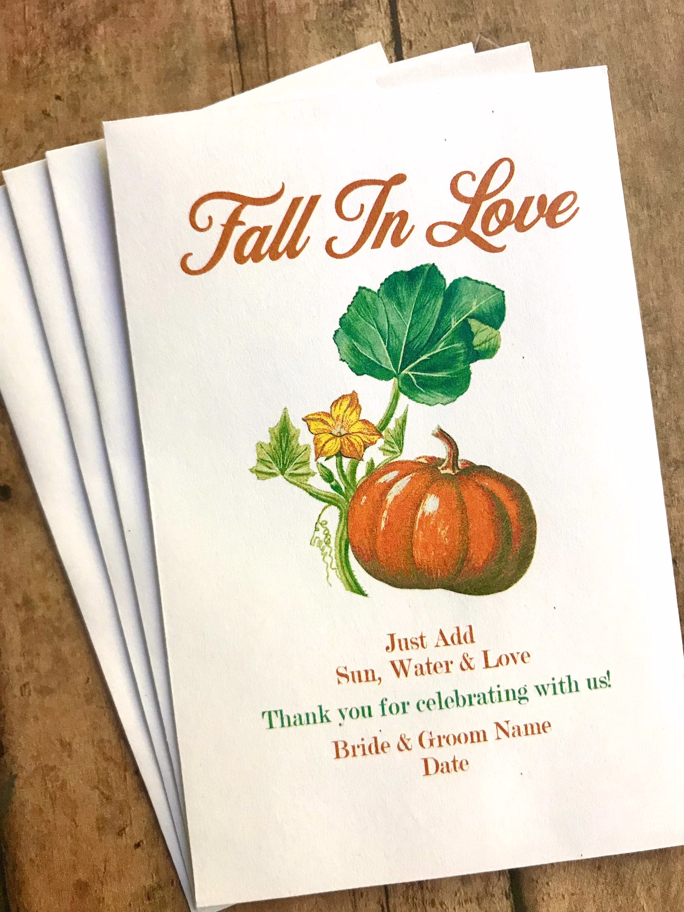 Custom Wedding Favor, Pumpkin Seed Packet, Seeds Included, Small Sugar Seed, Heirloom Seeds, Weddings, Gift