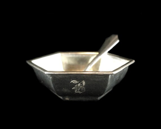 Vintage Sterling Silver Webster Radiance Individual Salt Spoon & Dish Set With Monogram "B