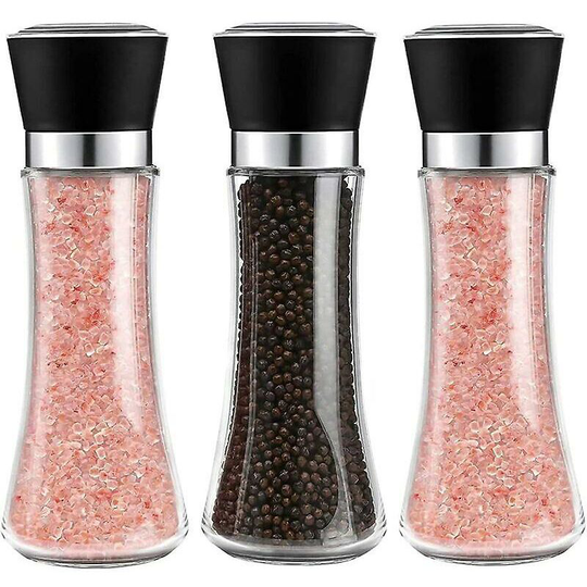 Flkwoh - Denuotop Salt and Pepper Mill Set of 3, Manual Pepper Mill and Salt Mill Salt and Pepper Spice Mills with Adjustable Ceramic Burr Grinder