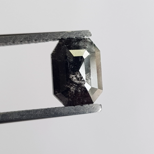 8.2mm/1.54Ctw Clear Black Emerald Cut Salt & Pepper Rose Cut Natural Diamond Loose Faceted Cabochon For Ring, Dds735/4