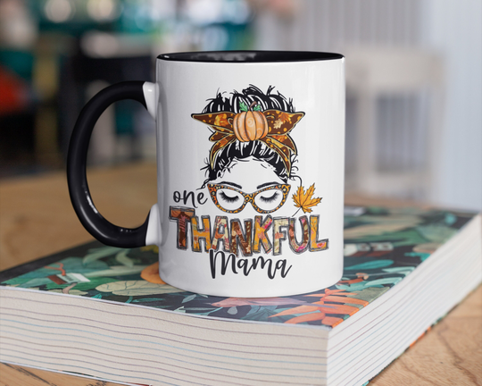 Mom Mug, Pumpkin Coffee Autumn Fall Thanksgiving Mugs, Lover Gifts, One Thankful Mama, Season Cup