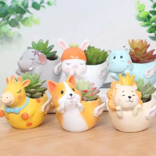 Animal Plant Pot, Pot For Succulents Plants, Elephant, Giraffe, Rabbit, Hippo, Lion, Flower Planter, Ornament, Pen