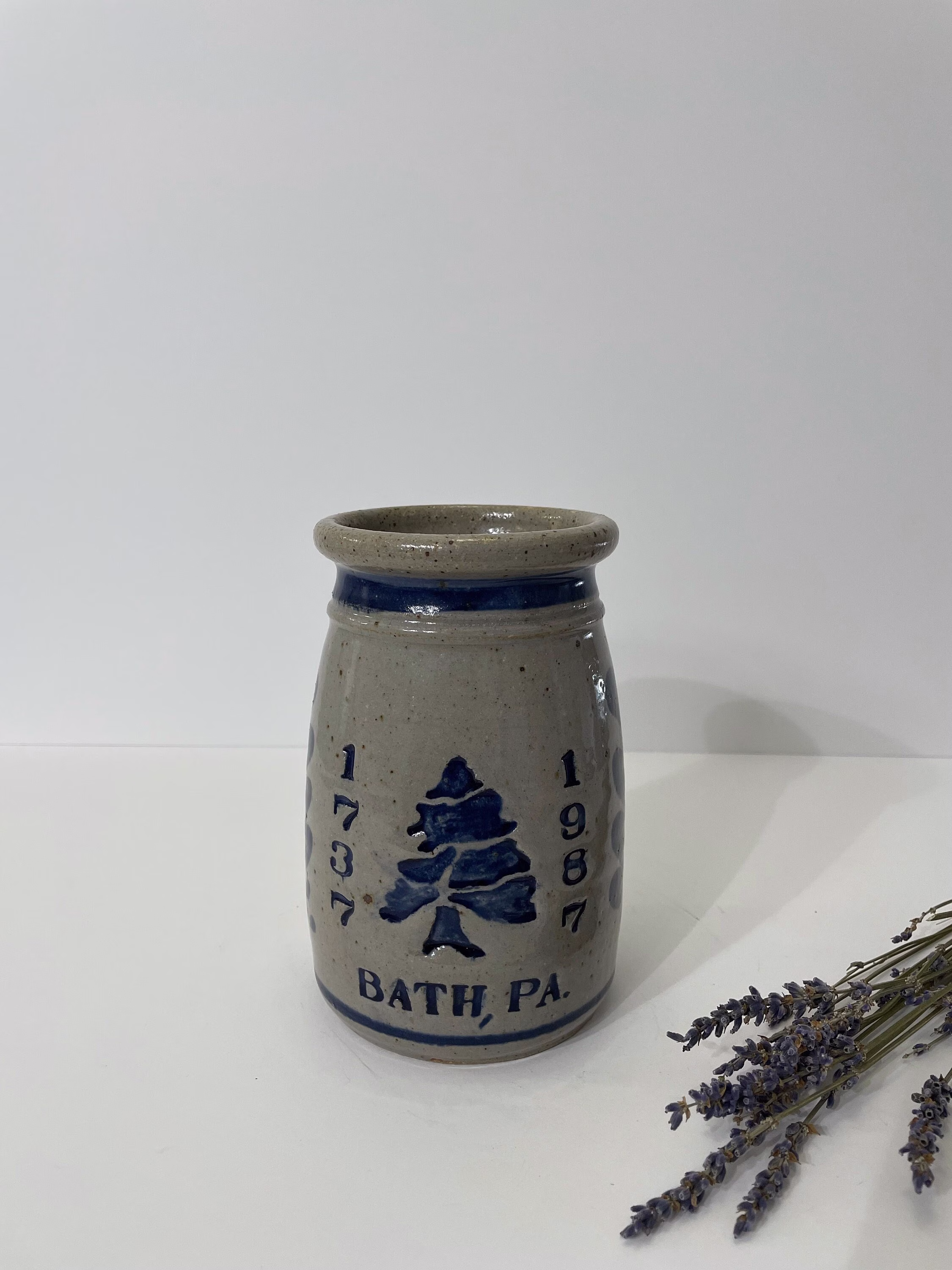 Vintage Blue Decorated Stoneware Crock | Salt Glazed