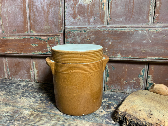 Antique/Rustic French Stoneware Rillettes Salt Glazed Storage Rustic Pot Jar French Decor Vintage Farmhouse