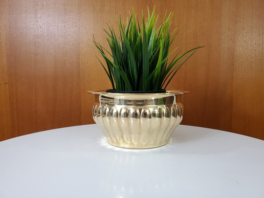 Vintage Brass Planter - Bowl Shaped With Ribbed Sides Bohemian Décor