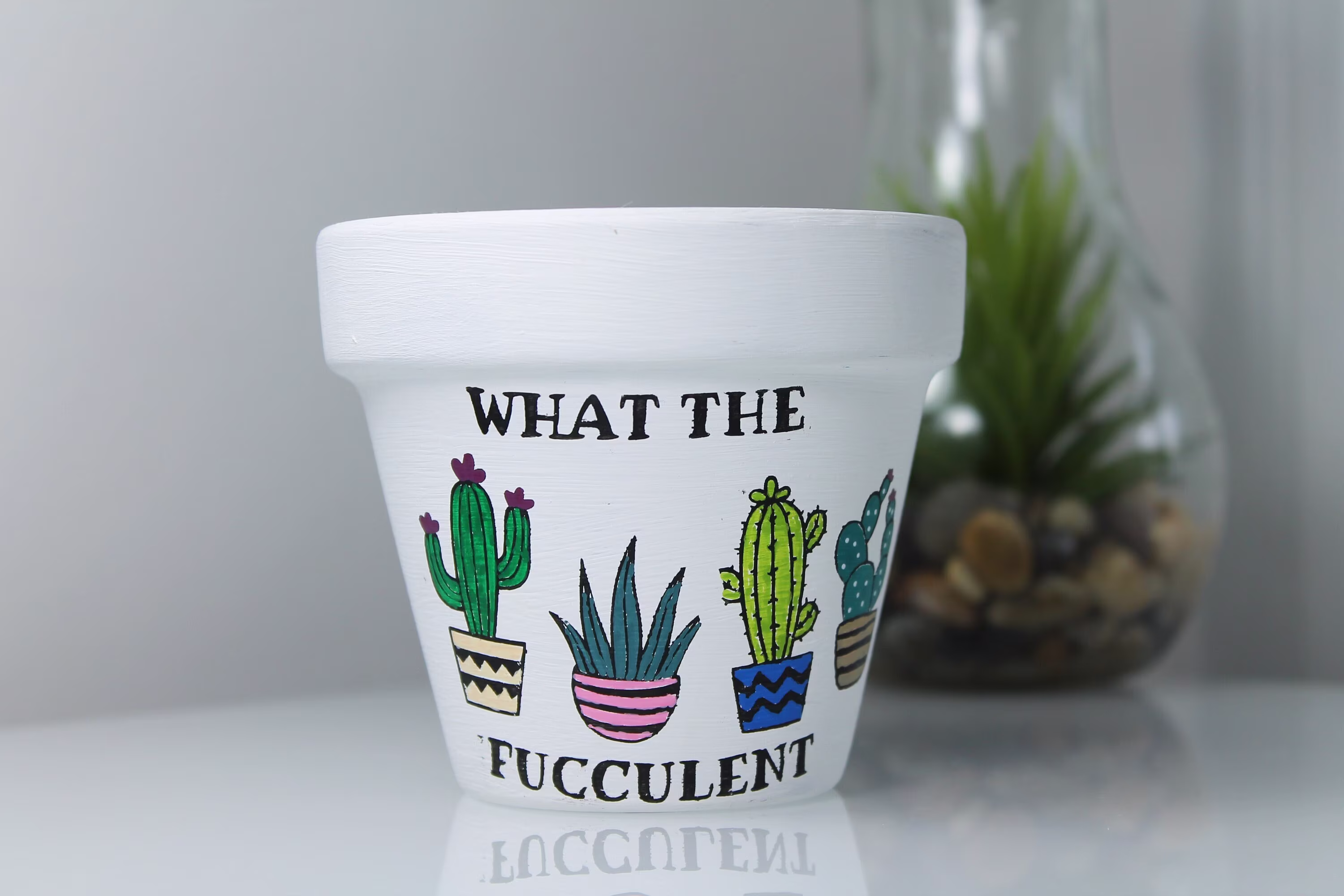 What The Fucculent Hand Painted Planter Pot, Funny Gift, Plant Lady, Stocking Stuffer, Gardening, Indoor, Succulent