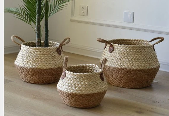 Seagrass Basket Planter Wicker Belly Laundry Storage Organiser Plant Holder Home Decoration Decor Woven Water Hyacinth