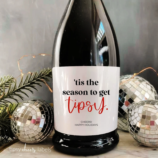 Tis The Season Wine Label, Funny Secret Santa Gift, White Elephant, Christmas Party Decorations, Card