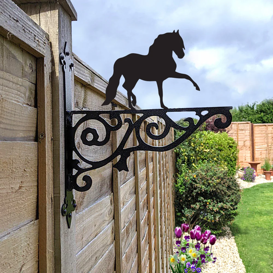 Horse Andalusian Ornamental Hanging Bracket - Contemporary Basket Wall Mounted Decorative Garden Black