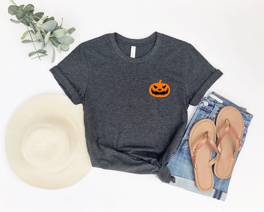 Halloween Pumpkin Shirt, Pocket Tee, Woman Shirt, Season, T Print, Gift