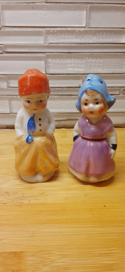 Vintage Porcelain Man & Woman Salt & Pepper Set Occupied Japan