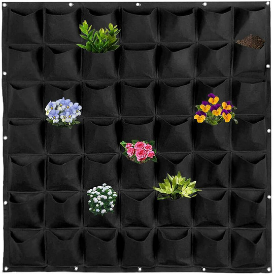 Vertical Wall Garden Planter, 49 Pockets Outdoor Garden Vertical Planting Bag Wall Hanging Flower Growing Container Felt Fabric Planter Bags for
