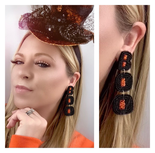 Seed Bead Earrings-Halloween Boo Earrings-Felt Earrings - Halloween Earrings-Fall Earrings